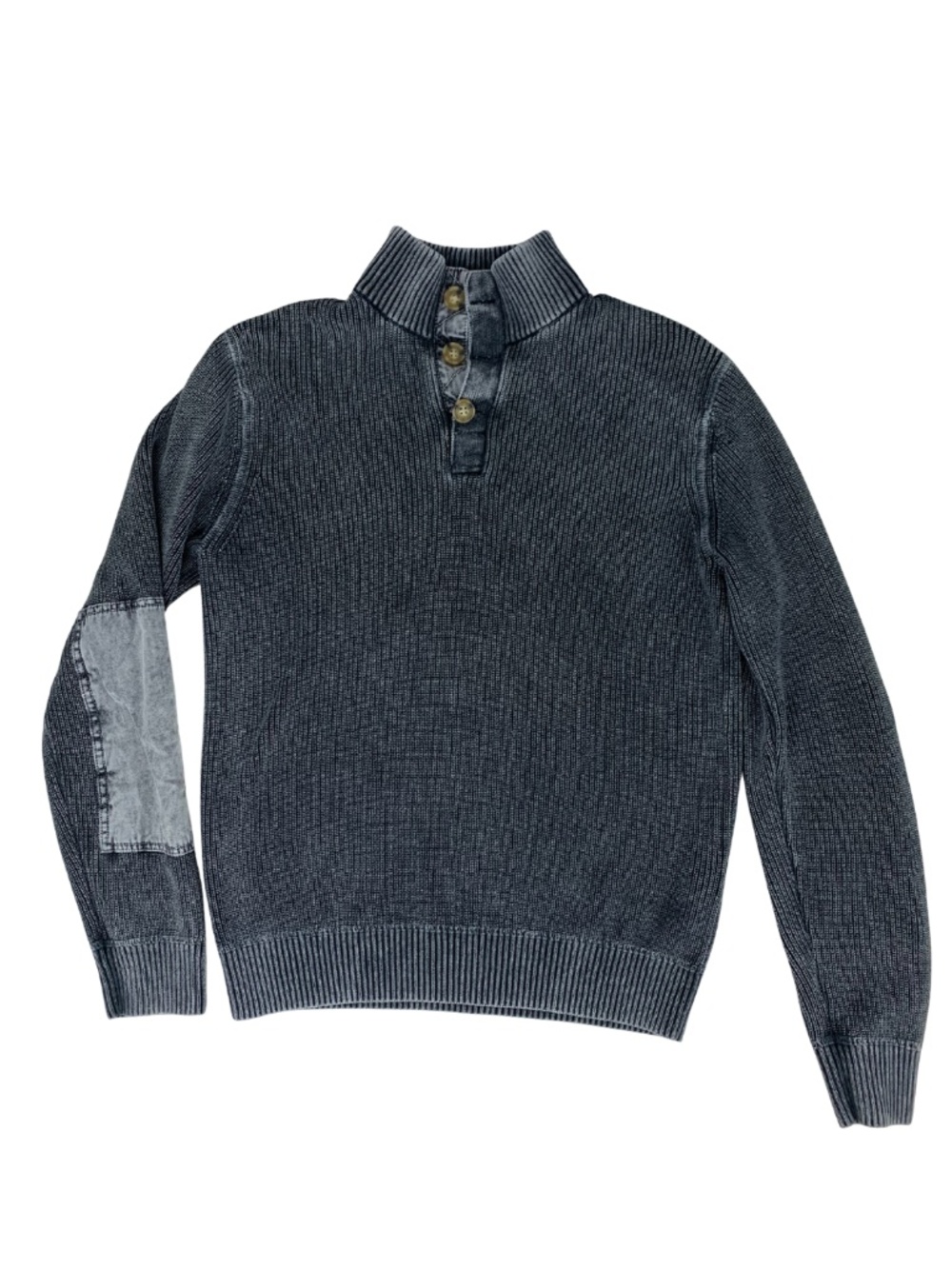 Lucky Brand Men's Charcoal Gray Elbow Patch Mock Neck Sweater Rib Knit Gorpcore